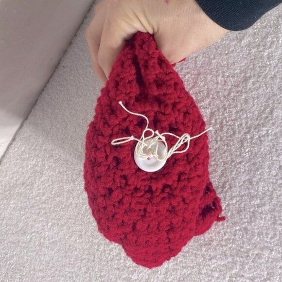 5/$25 Handmade Red Knit Crochet Toque Beanie With Pom Pom - Picture 5 of 8